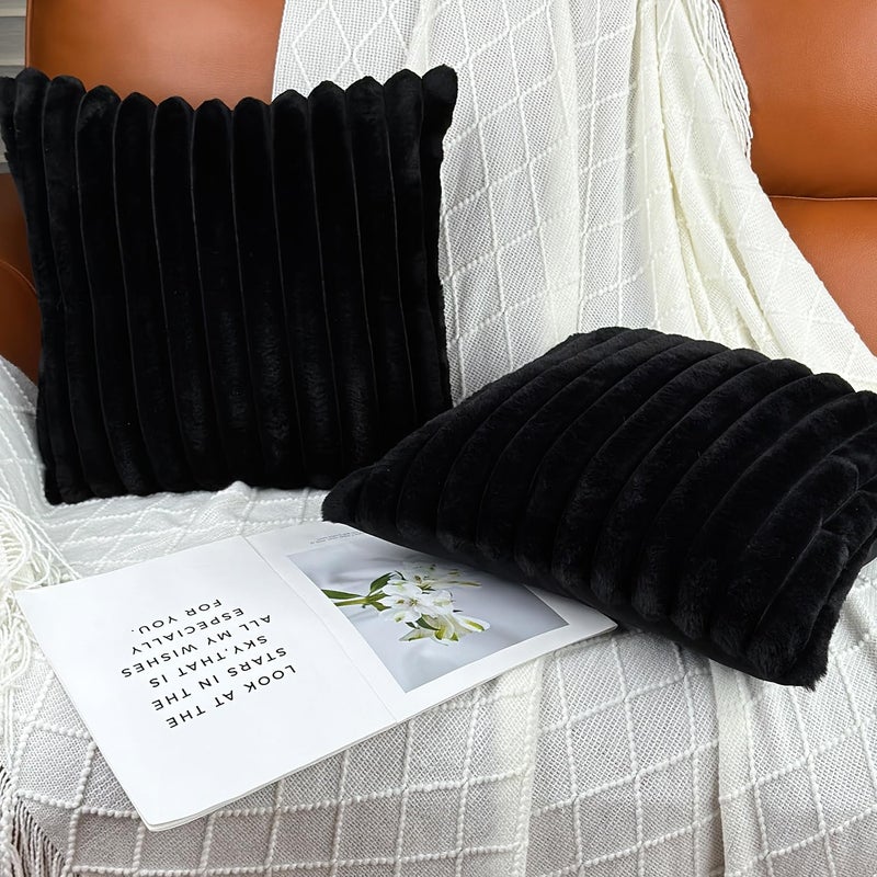 COTEY 20x20 Throw Pillow Covers Set of 2  Decorative Faux Fur Covers for Bed  Couch Soft Fluffy Pillow Cover with Velvet Back for Living Room  Neutral Home D?cor Accent for Sofa - Black - Image 3